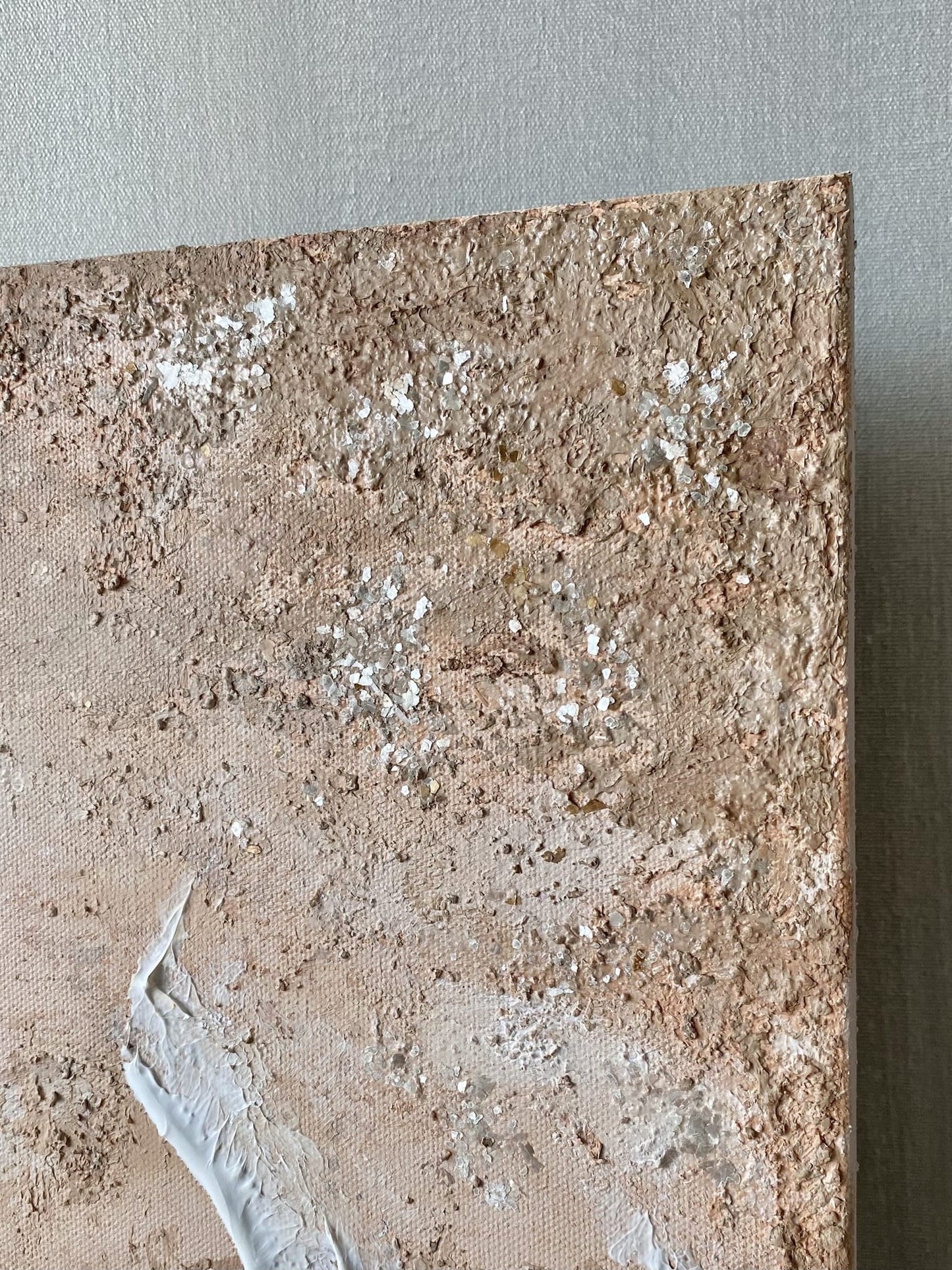Detailed shimmer shot showing the natural sparkle of mica flakes layered into the earthy modelling paste of "Body of Water No. 4".