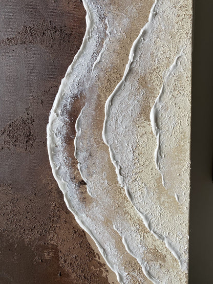 Close-up detail of "Body of Water No. 1" – clear crystal quartz and flexible modelling paste creating textured ocean-like movement.