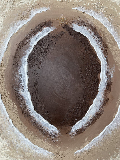 Bottom close-up of "Body of Water No. 2" showing rugged shoreline textures and natural sandy palette.