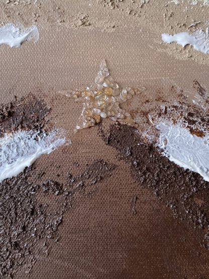 Close-up of "Body of Water No. 2" showcasing clear crystal quartz embellishments and sculpted coastal textures.