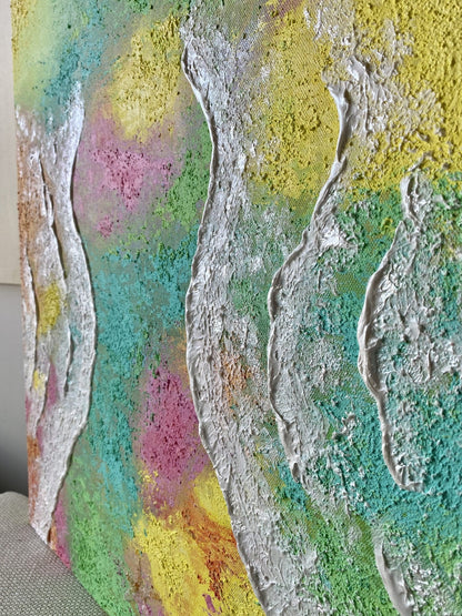 Close-up of wave textures and coral-toned colours on "Body of Water No.5," emphasizing the dimensional surface details.